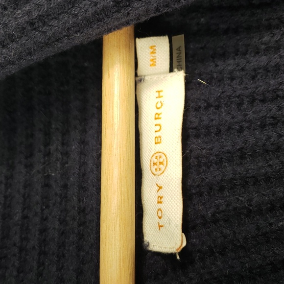 Tory burch Navy Ribbed Knit Cardigan with Belt Wool Coat Size Medium - Picture 6 of 8